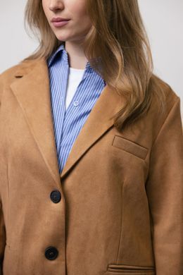 Замшевий жакет блейзер оверсайз жіночий QU STYLE Коричневий (DC241003 brown1 (standart (S-M-L))