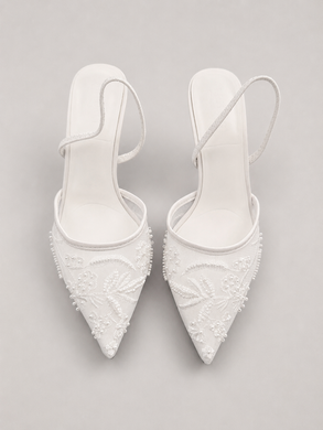 Слингбэки с вышивкой, туфли в стиле Zara Женские Meideli Белый 40 (26 см) Код: F566 white