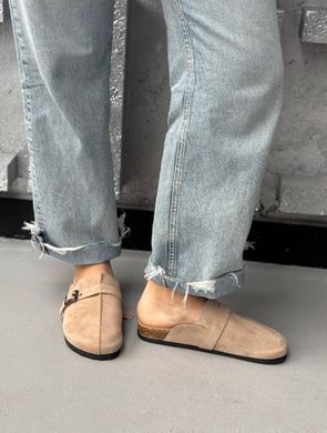 Замшеві сабо, шльопанці, клоги з ремінцем в стилі Birkenstock Meideli Жіночі Бежевий 36 (23,5 см) (d95-10 beige)