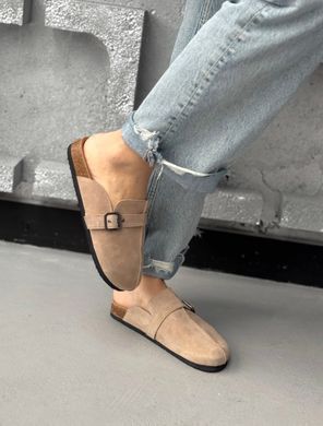 Замшеві сабо, шльопанці, клоги з ремінцем в стилі Birkenstock Meideli Жіночі Бежевий 36 (23,5 см) (d95-10 beige)