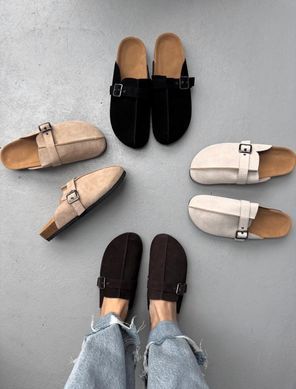 Замшеві сабо, шльопанці, клоги з ремінцем в стилі Birkenstock Meideli Жіночі Бежевий 36 (23,5 см) (d95-10 beige)
