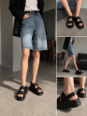 Босоножки на липучках Кожа Meideli Женские Черный 36 (23,5 cм) (W1390 black)
