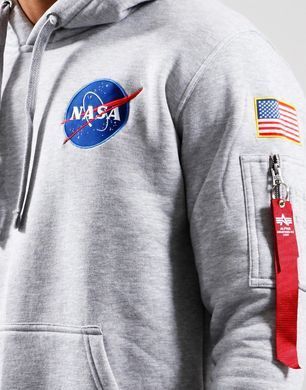 Худи на флисе с капюшоном NASA Alpha Industries Space Shuttle мужская Серый (Alpha Spce grey heather lav25 (M)