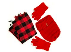 Комплект: шапка, рукавички, шарф, навушники, маска жіночі LNECO червоний (LNECO red (oversize))