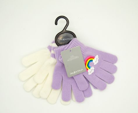 Комплект перчаток для дівчинки Piazza Italia Білий, фіолетовий (PIT1501 83 white-purple (3-5 років (обхват 13 см, довжина рукавиці 14 см)