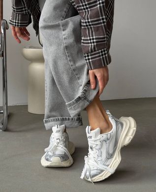Кроссовки в стиле Balenciaga кожаные No brand Женские Бело-серебристый 36 (23,5 см) (F7299 white-silver)