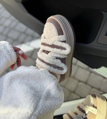 Зимние кроссовки Teddy на липучках женские Meideli Темный беж (E3323 beige (36 (23,5 см))