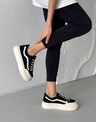 Универсальные замшевые кеды в стиле Vans Женские Черно-бежевый 36 (23,5 cм) (707-5 black-beige)