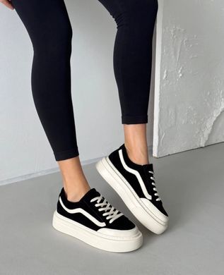 Универсальные замшевые кеды в стиле Vans Женские Черно-бежевый 36 (23,5 cм) (707-5 black-beige)