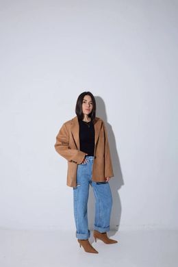 Замшевый жакет блейзер оверсайз женский QU STYLE Коричневый (DC241003 brown (standart (SML))