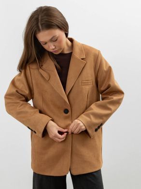 Замшевый жакет блейзер оверсайз женский QU STYLE Коричневый (DC241003 brown (standart (SML))