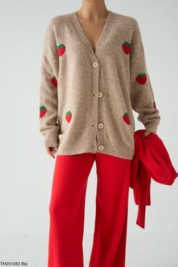 Теплий кардиган з полуничками жіночий QU STYLE Світло-коричневий (TH251083 l-brown Універсальний (S-M-L))