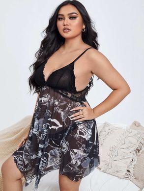 Пеньюар+трусики женский Shein Черный (7535C black (1XL))