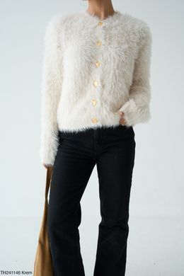 Мякий плюшевий Кардиган Светр з сердечками жіночий QU STYLE Кремовий (TH241146 cream Універсальний (S-M-L))