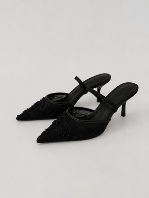 Слингбэки с вышивкой, туфли в стиле Zara Женские Meideli Черный 40 (26 см) Код: F566 black