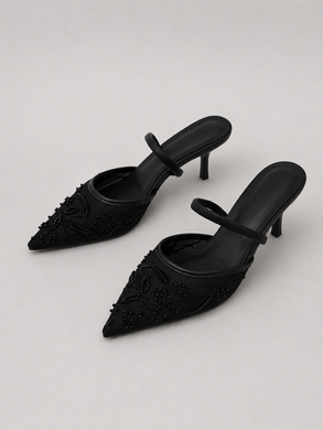 Слингбэки с вышивкой, туфли в стиле Zara Женские Meideli Черный 40 (26 см) Код: F566 black