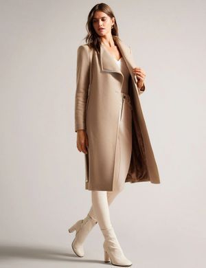 Пальто ROSE Ted Baker из шерсти с поясом длины меди женское Бежевый (Rose Midi Coat camel lav25 (M)