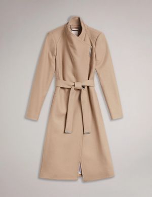 Пальто ROSE Ted Baker из шерсти с поясом длины меди женское Бежевый (Rose Midi Coat camel lav25 (M)