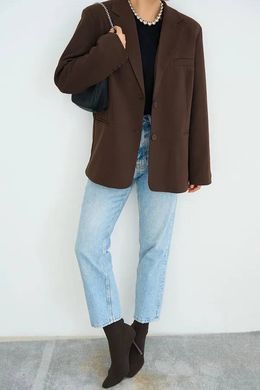 Жакет, пиджак, женский блейзер QU STYLE Темно-коричневый (DC241002 d-brown (Универсальный (SML))