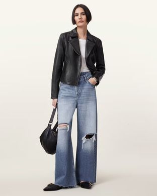 Кожаная байкерская куртка Allsaints Vela Slim Fit женская Черный (HOF Jackets black lav25 (EU 36)