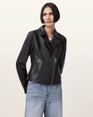 Кожаная байкерская куртка Allsaints Vela Slim Fit женская Черный (HOF Jackets black lav25 (EU 36)