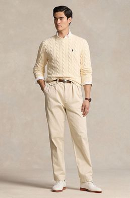 Свитер Polo Ralph Lauren CREAM из 100% хлопка с круглым вырезом и косичной вязкой мужской Кремовый (Polo Jump creame lav25 (L)