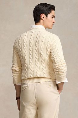 Свитер Polo Ralph Lauren CREAM из 100% хлопка с круглым вырезом и косичной вязкой мужской Кремовый (Polo Jump creame lav25 (L)
