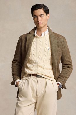 Свитер Polo Ralph Lauren CREAM из 100% хлопка с круглым вырезом и косичной вязкой мужской Кремовый (Polo Jump creame lav25 (L)