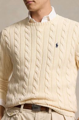 Свитер Polo Ralph Lauren CREAM из 100% хлопка с круглым вырезом и косичной вязкой мужской Кремовый (Polo Jump creame lav25 (L)